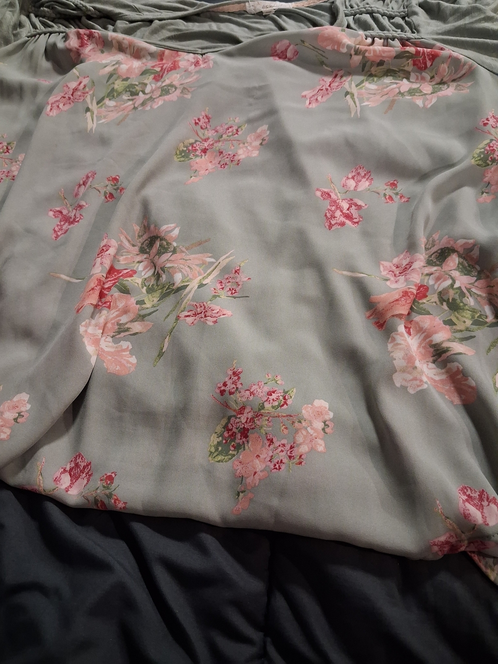 Rewind Sage Green Blouse with Pink Floral Print